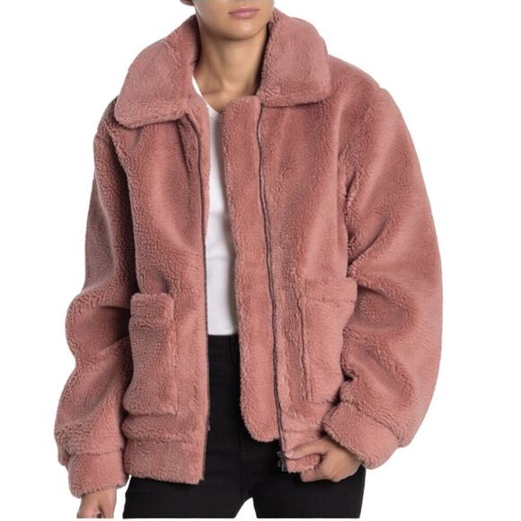 Nordstrom Elodie Rose Pink Teddy Coat Size M. Deep Front Pockets, Front Zip. - Picture 1 of 8
